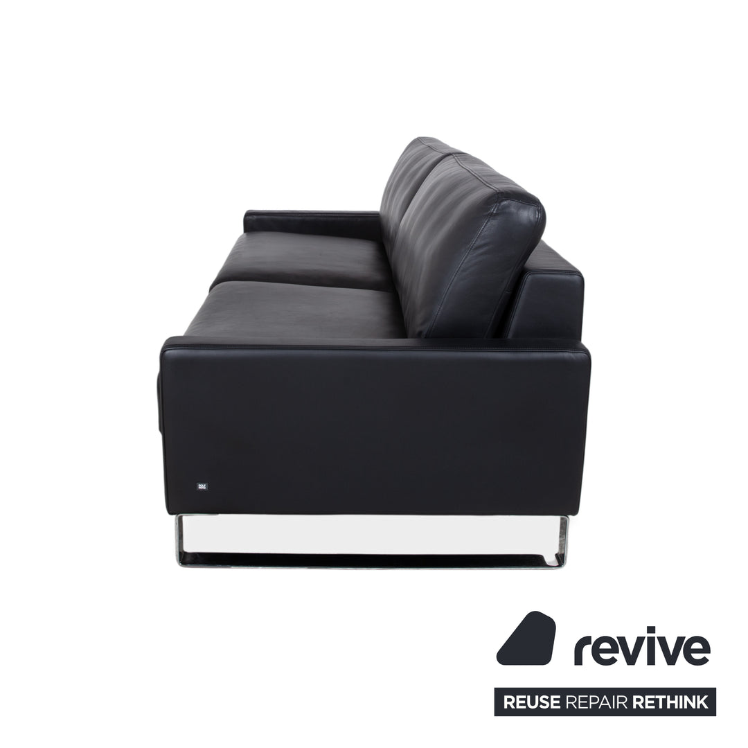 Rolf Benz EGO Leather Three-Seater Black Sofa Couch