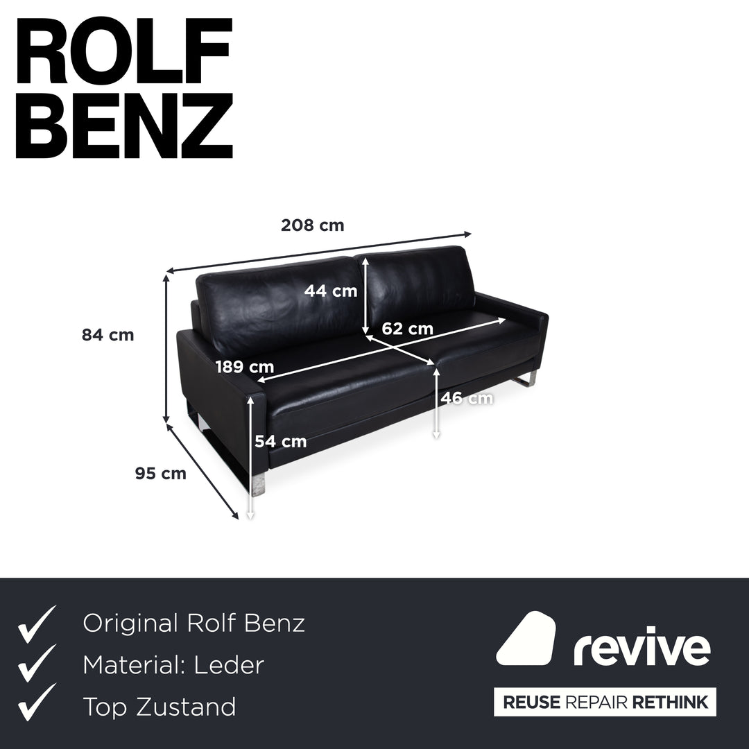 Rolf Benz EGO Leather Three-Seater Black Sofa Couch