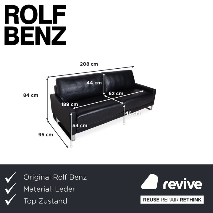 Rolf Benz EGO Leather Three-Seater Black Sofa Couch