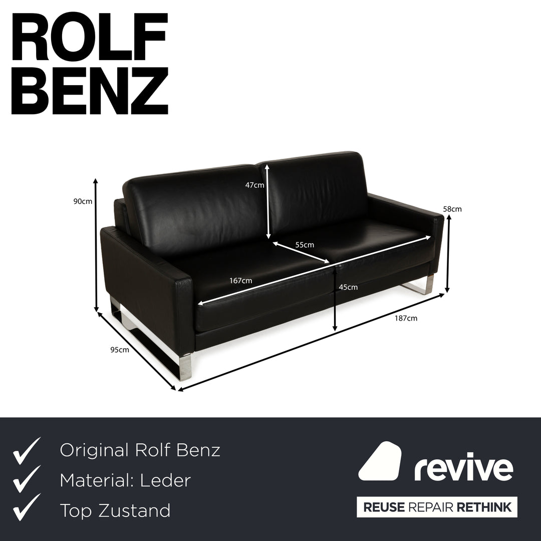 Rolf Benz EGO Leather Three-Seater Black Sofa Couch