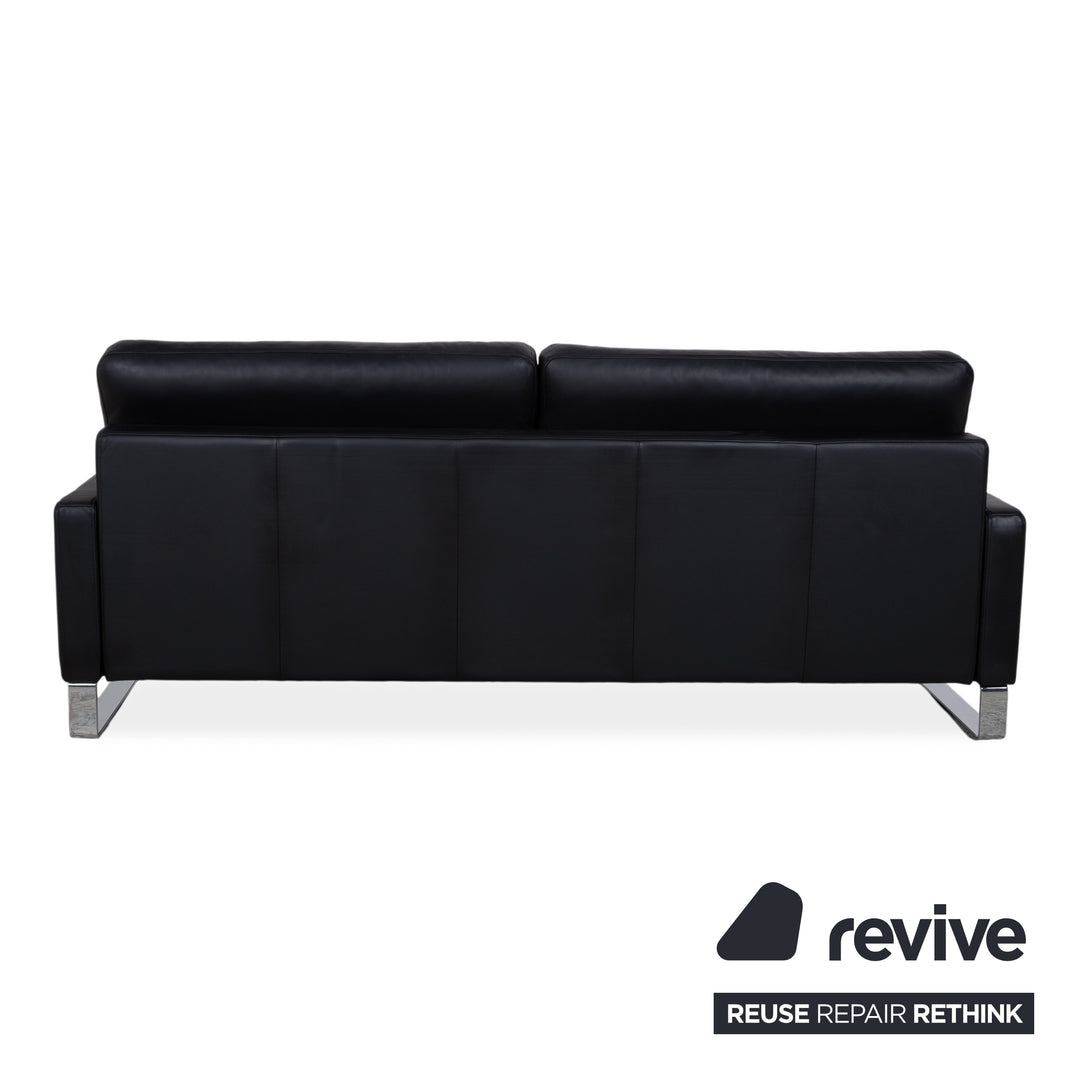 Rolf Benz EGO Leather Three-Seater Black Sofa Couch