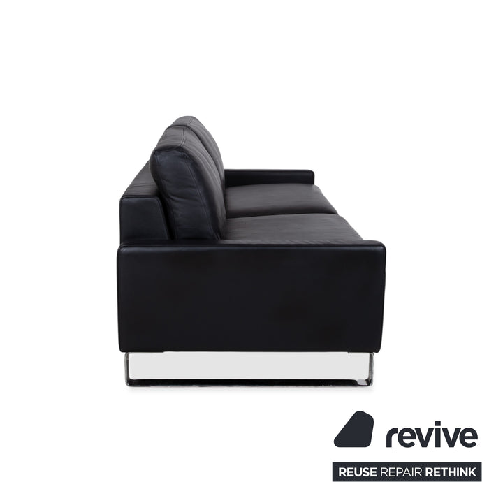 Rolf Benz EGO Leather Three-Seater Black Sofa Couch