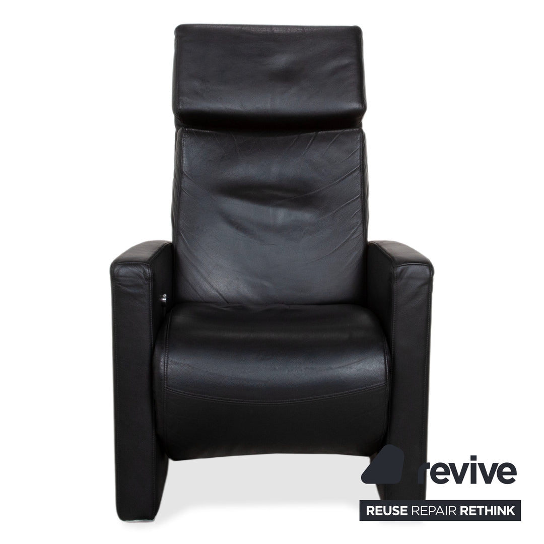 Rolf Benz EGO Black Leather Armchair Manual Recliner High-Back