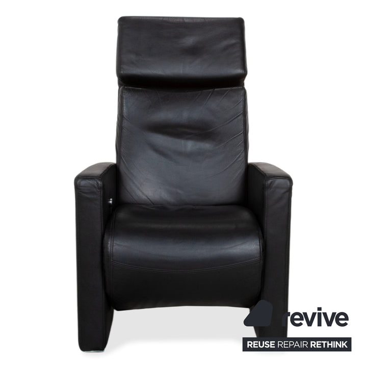 Rolf Benz EGO Black Leather Armchair Manual Recliner High-Back