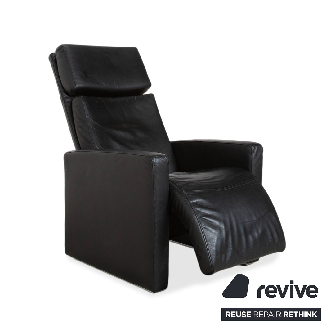 Rolf Benz EGO Black Leather Armchair Manual Recliner High-Back