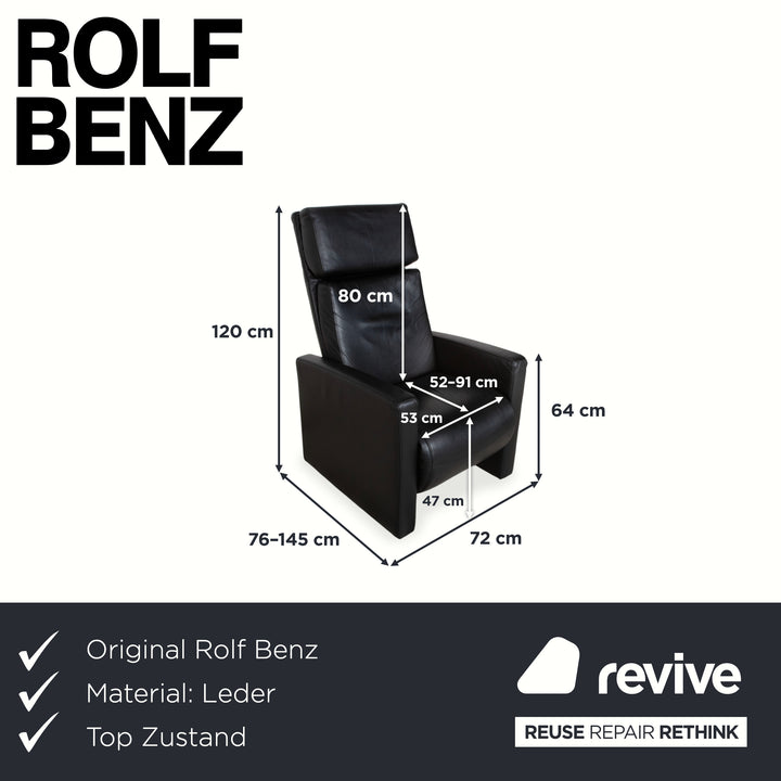 Rolf Benz EGO Fauteuil en cuir noir, fonction manuelle, dossier haut