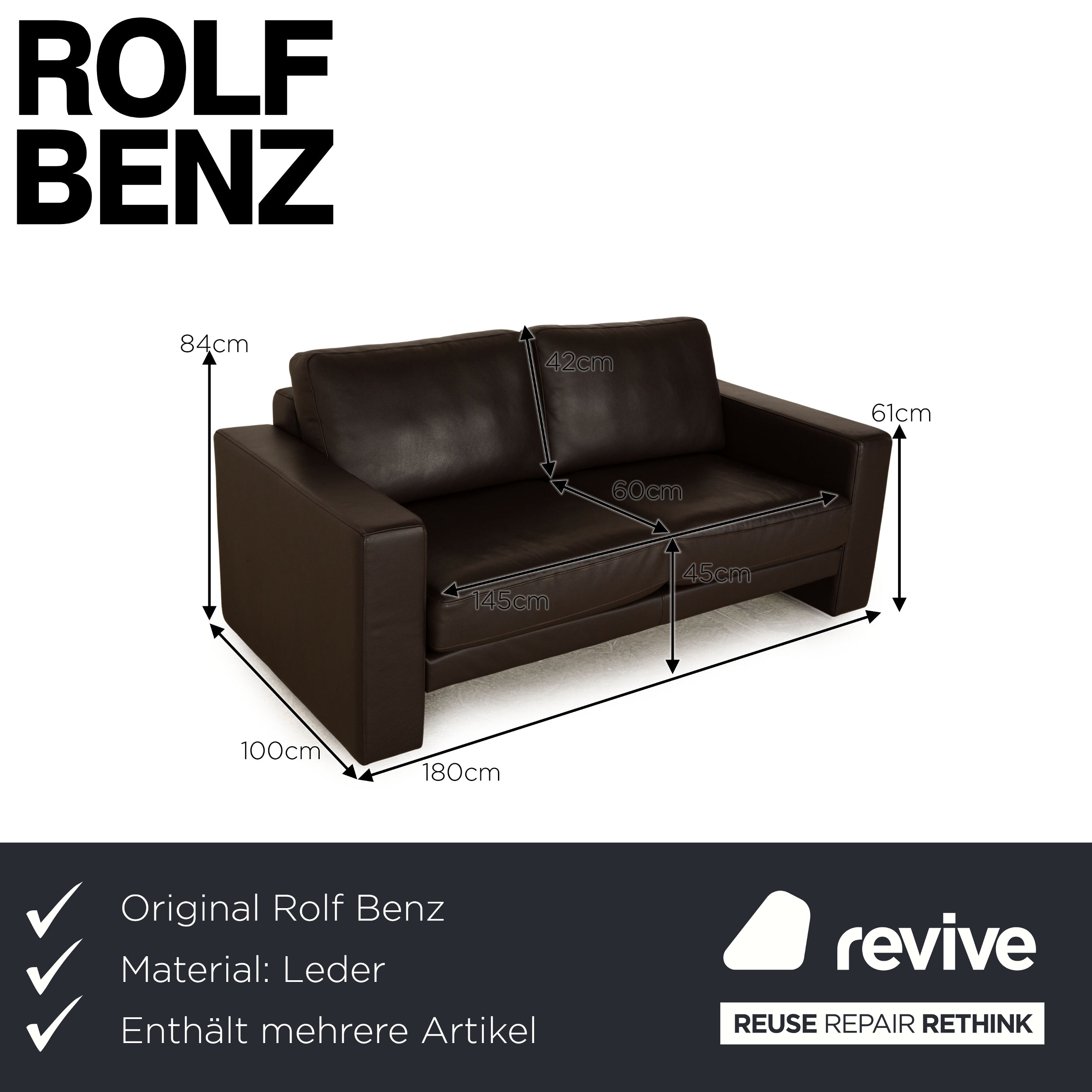 Rolf Benz EGO leather sofa set dark brown three-seater sofa couch