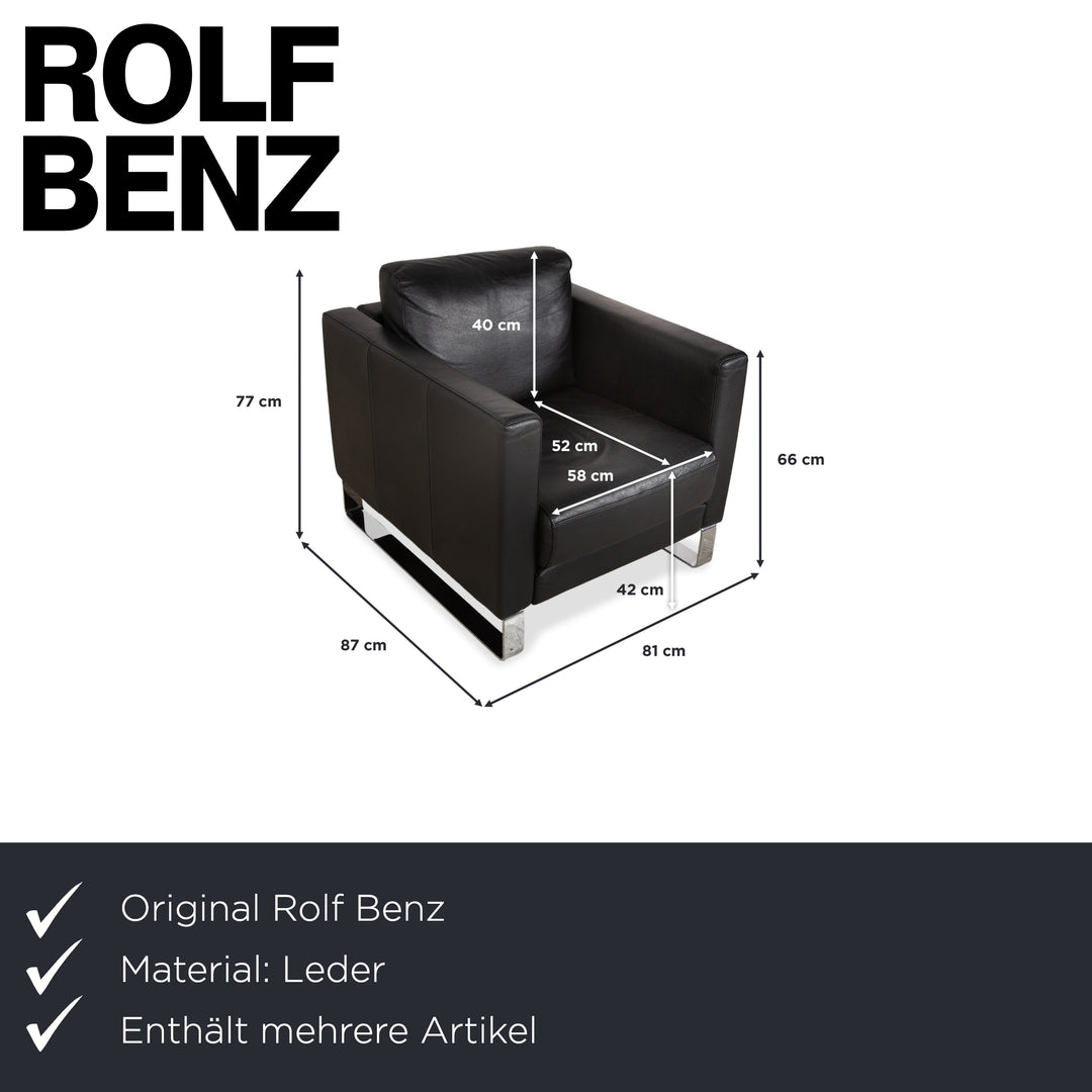 Rolf Benz Ego Leather Two-Seater 2x Armchair Black Sofa Couch