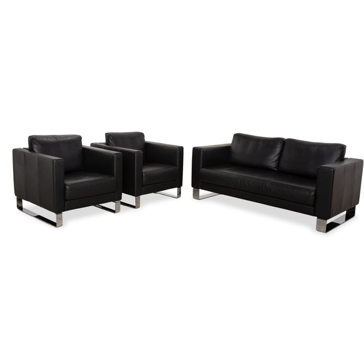 Rolf Benz Ego Leather Two-Seater 2x Armchair Black Sofa Couch