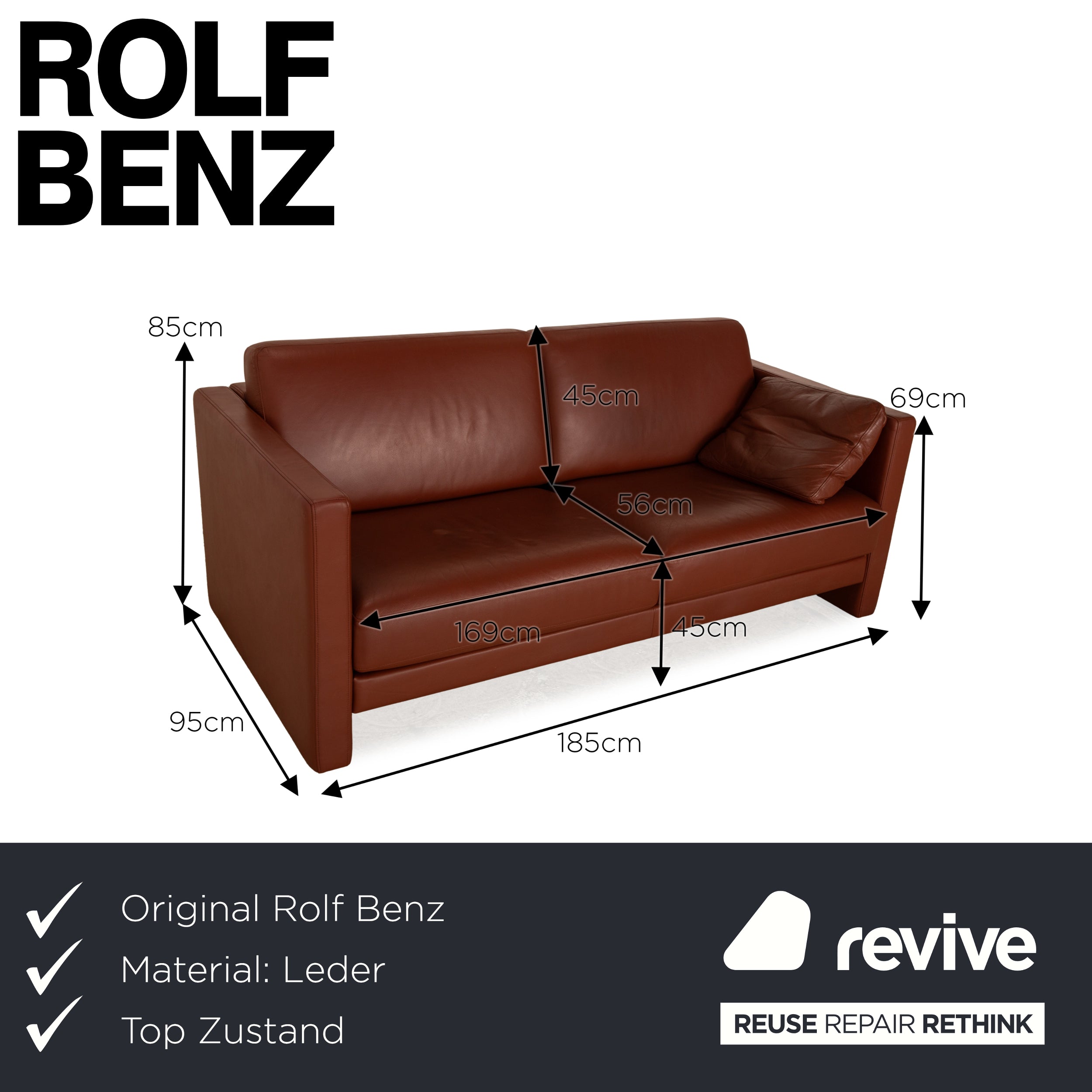 Rolf Benz EGO Leder Zweisitzer Braun Sofa Couch