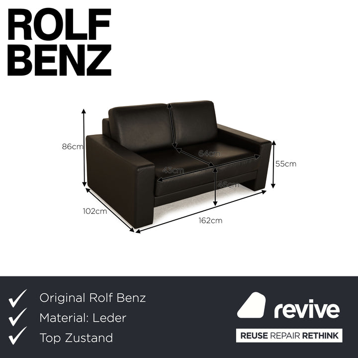 Rolf Benz EGO Leather Two Seater Black Sofa Couch