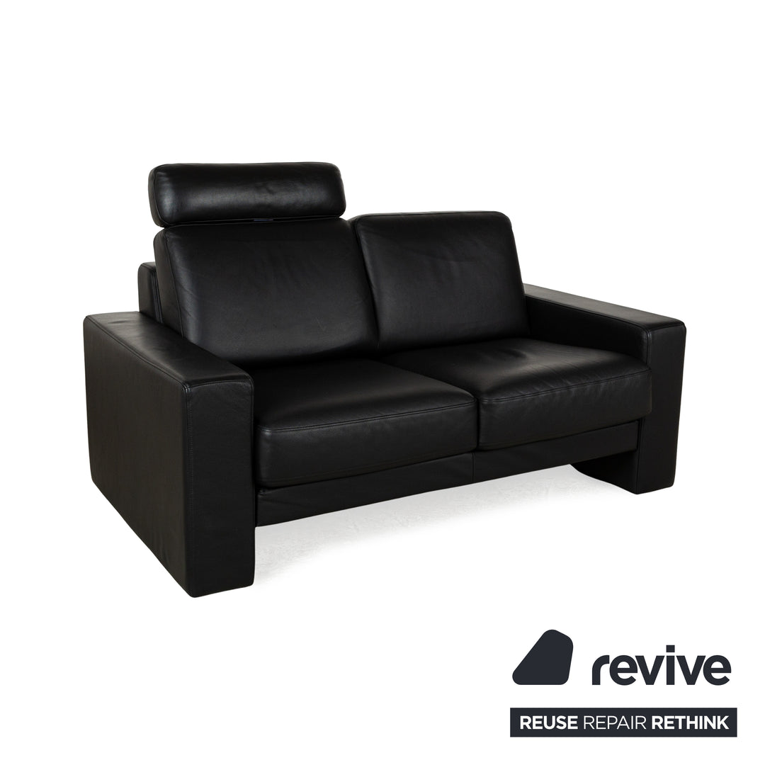 Rolf Benz Ego Leather Two-Seater Black Sofa Couch manual function