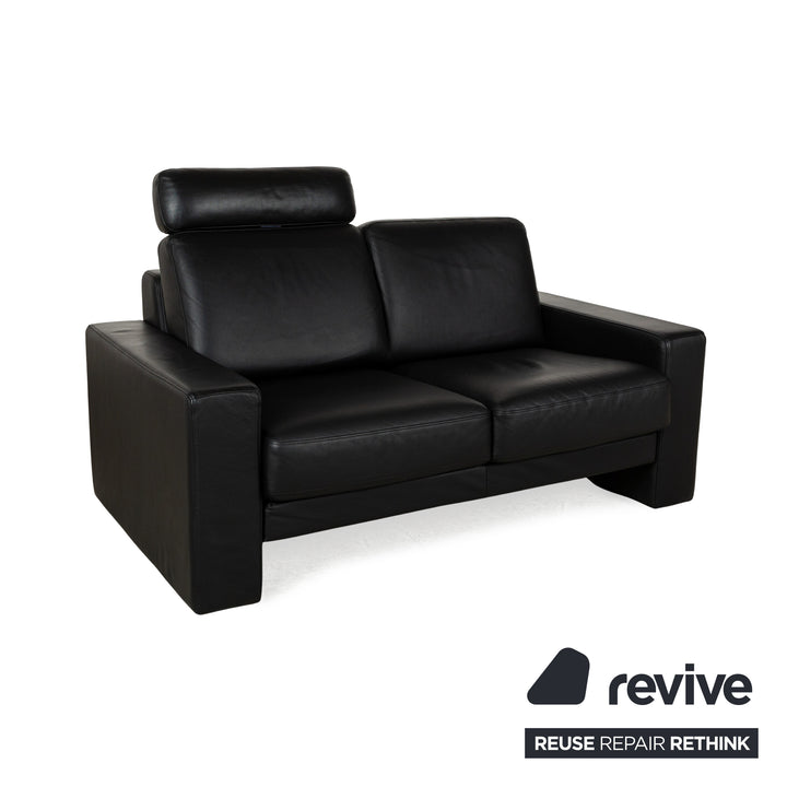 Rolf Benz Ego Leather Two-Seater Black Sofa Couch manual function