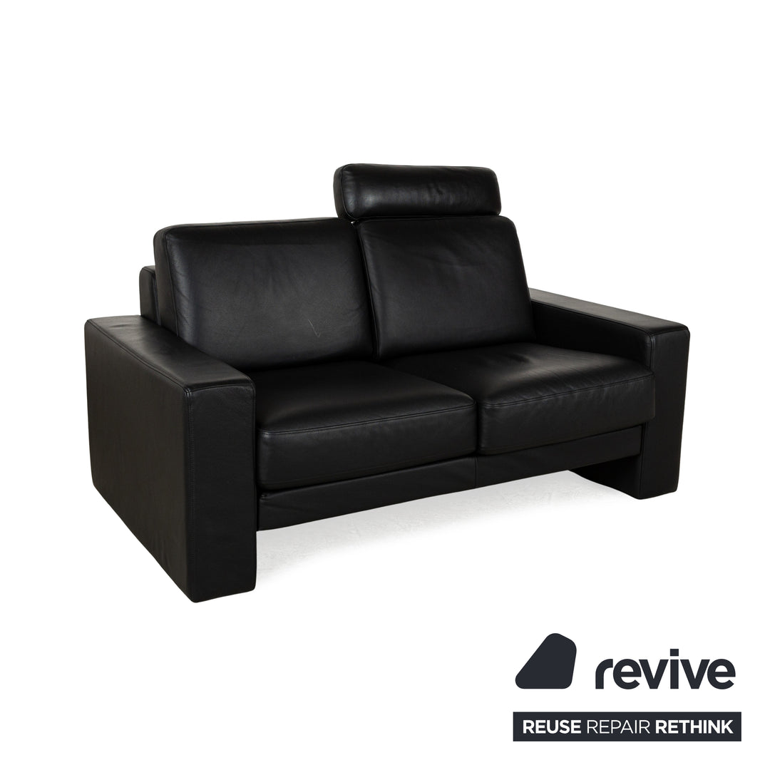 Rolf Benz Ego Leather Two-Seater Black Sofa Couch manual function