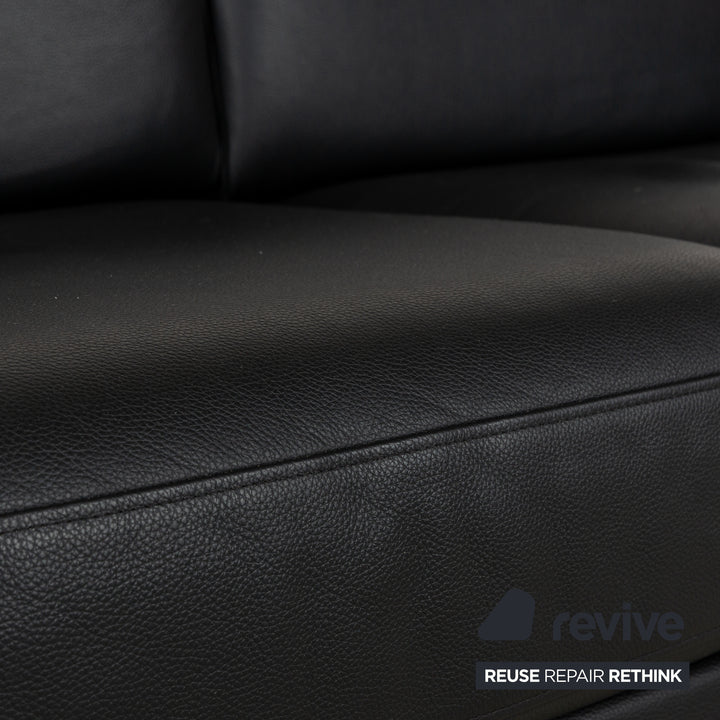 Rolf Benz Ego Leather Two-Seater Black Sofa Couch manual function