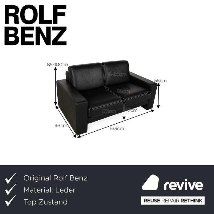 Rolf Benz Ego Leather Two-Seater Black Sofa Couch manual function
