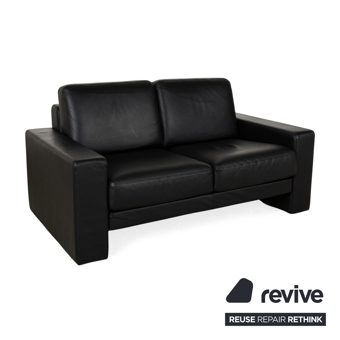 Rolf Benz Ego Leather Two-Seater Black Sofa Couch manual function