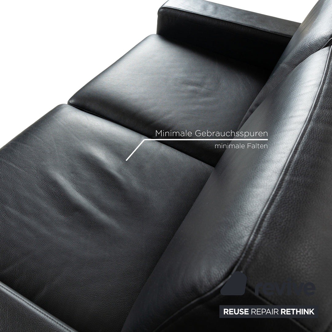 Rolf Benz Ego Leather Two-Seater Black Sofa Couch manual function