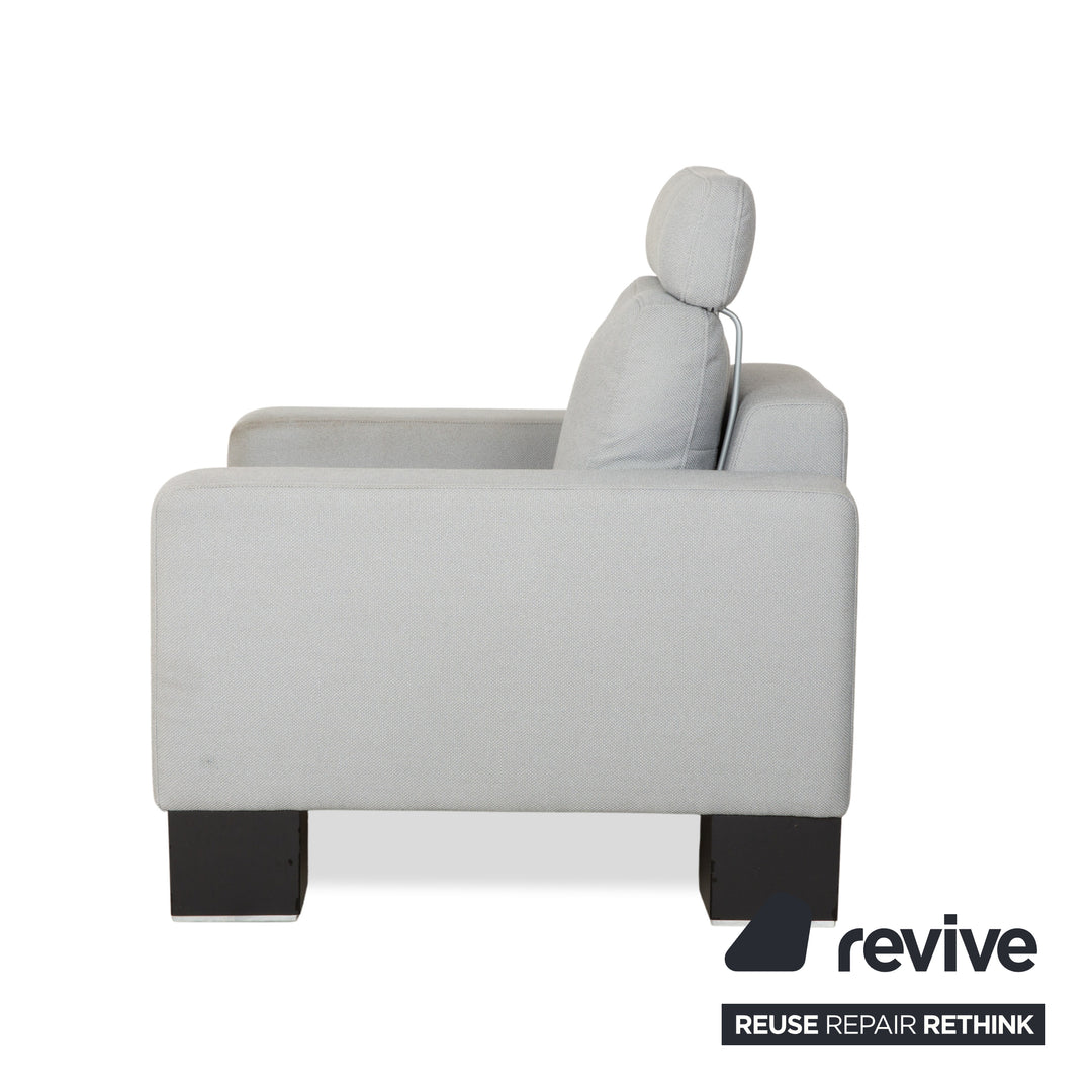 Fauteuils Rolf Benz EGO en tissu gris clair et appui-tête bleu
