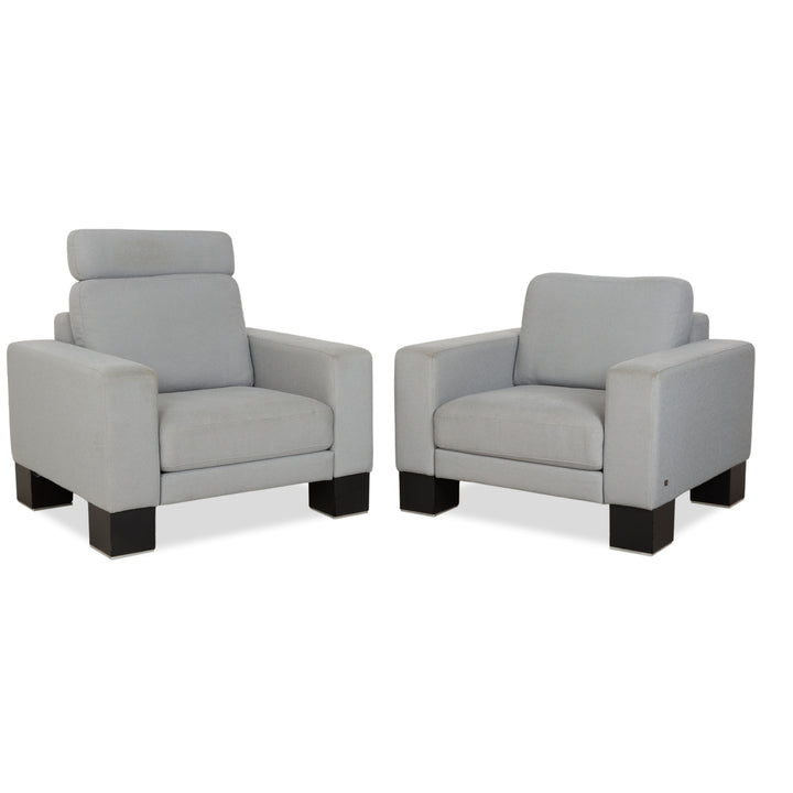 Fauteuils Rolf Benz EGO en tissu gris clair et appui-tête bleu