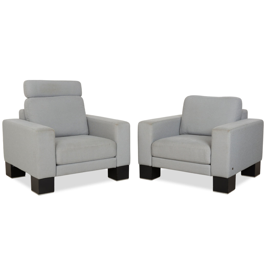 Fauteuils Rolf Benz EGO en tissu gris clair et appui-tête bleu