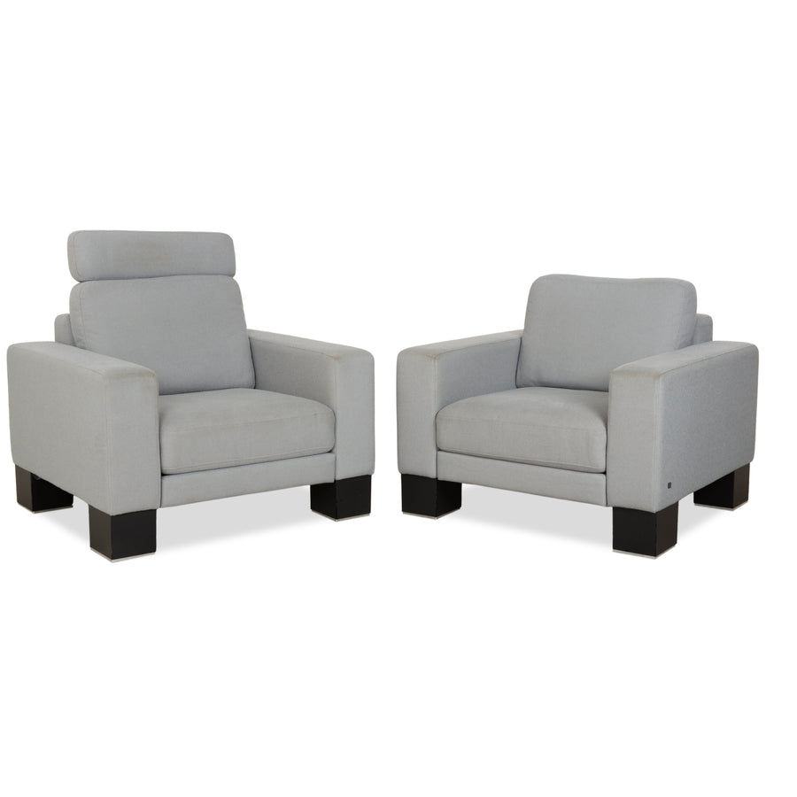 Fauteuils Rolf Benz EGO en tissu gris clair et appui-tête bleu
