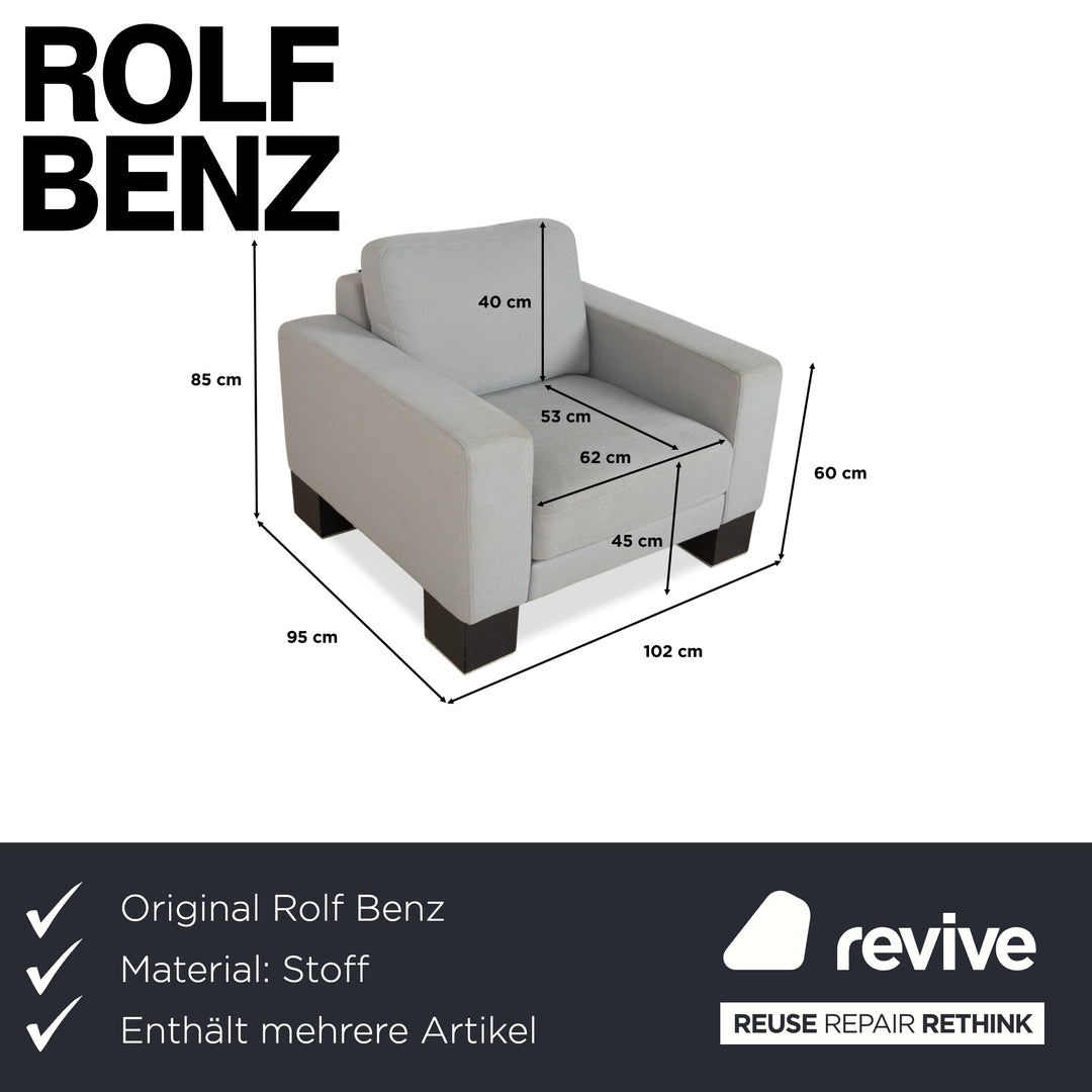 Rolf Benz EGO Stoff 2x Sessel Hellgrau Blau Kopfstütze