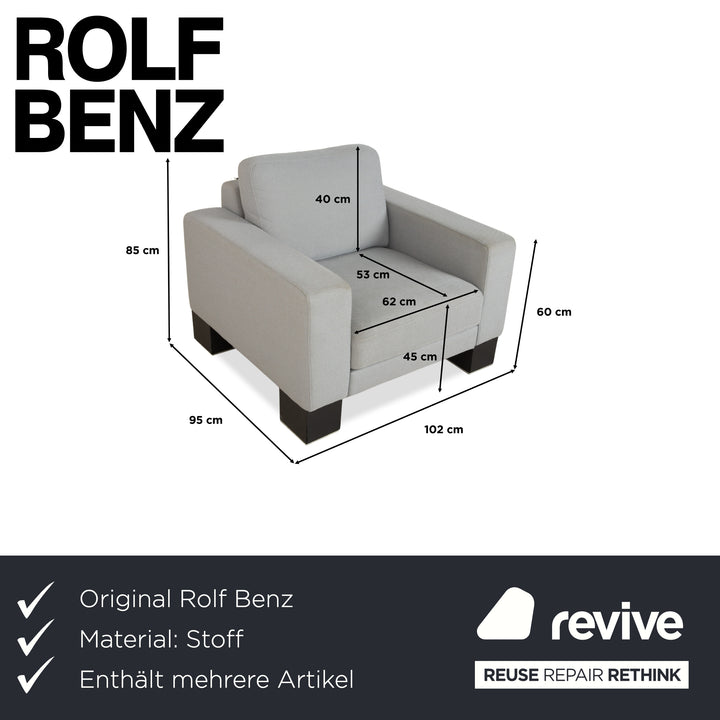 Rolf Benz EGO Stoff 2x Sessel Hellgrau Blau Kopfstütze