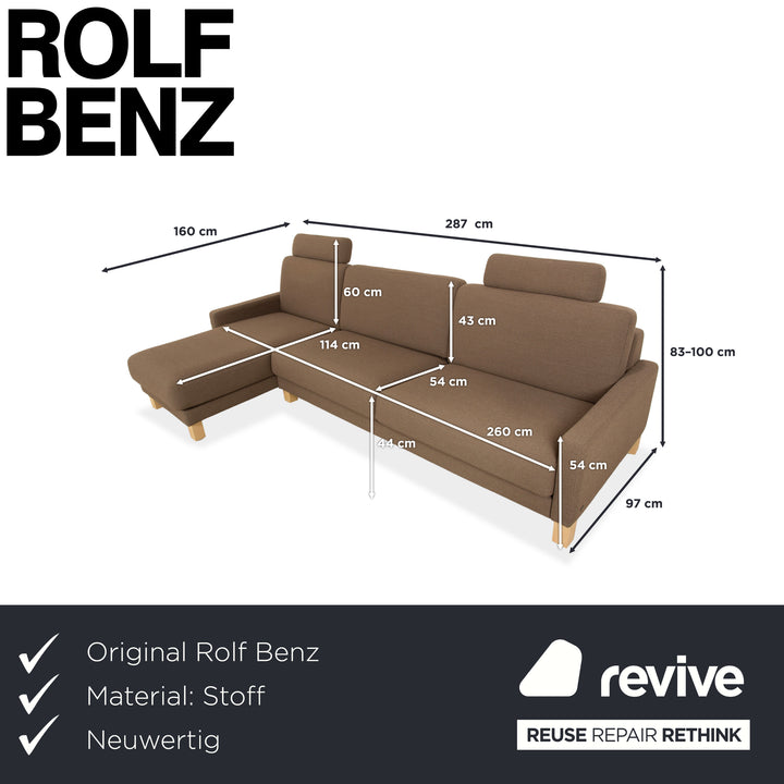 Canapé d'angle en tissu Rolf Benz Ego marron gris méridienne gauche canapé canapé fonction manuelle