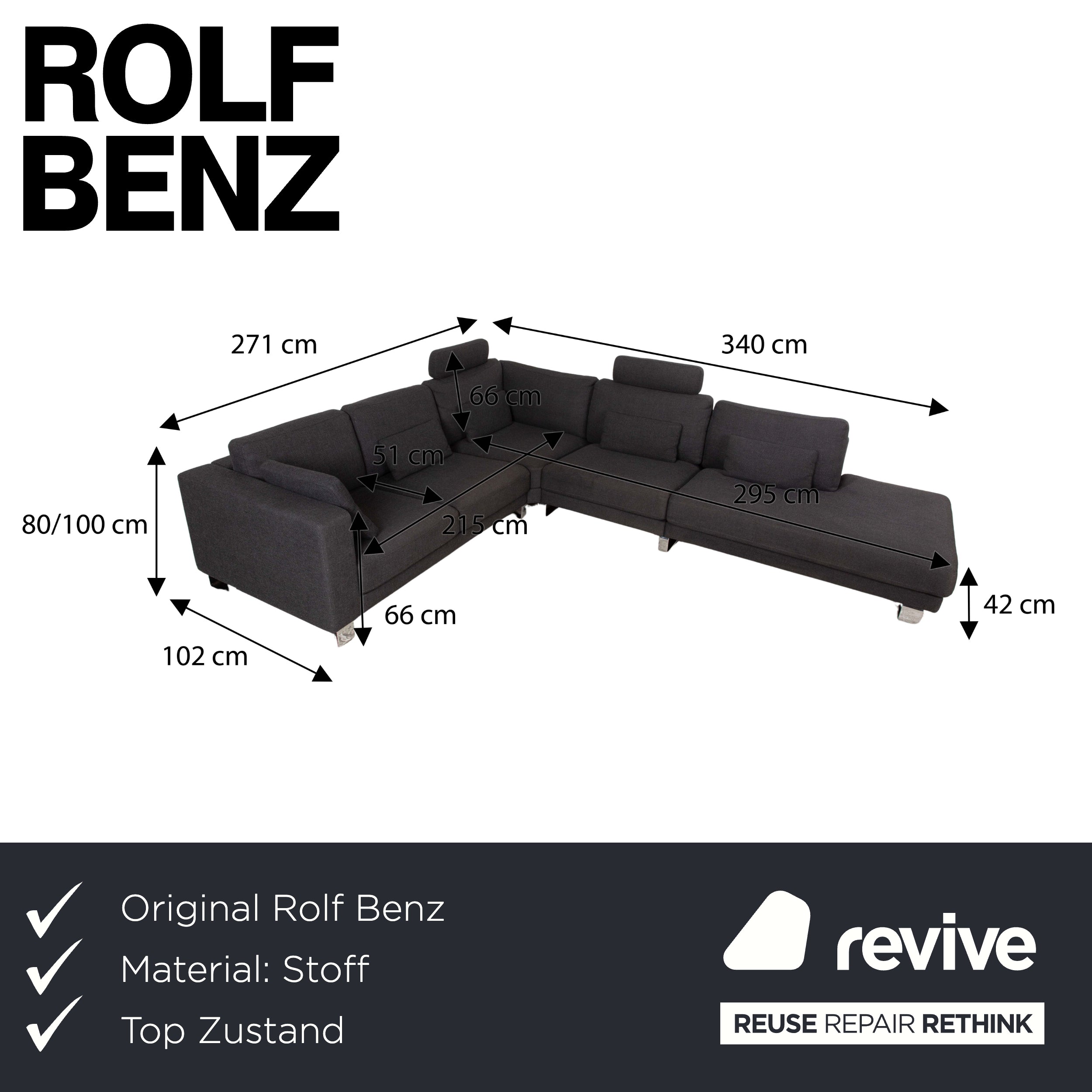 Rolf Benz Ego Stoff Ecksofa Grau Sofa Couch Recamiere links