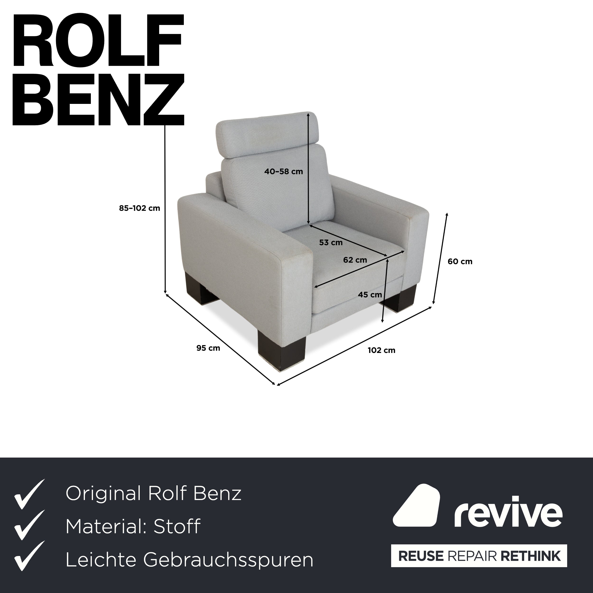 Rolf Benz EGO Stoff Sessel Blau Hellgrau Kopfstütze