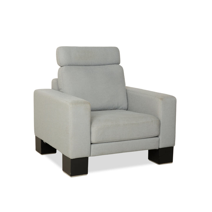 Rolf Benz EGO fabric armchair blue light grey headrest