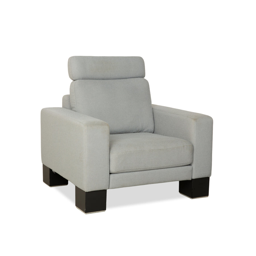 Rolf Benz EGO fabric armchair blue light grey headrest