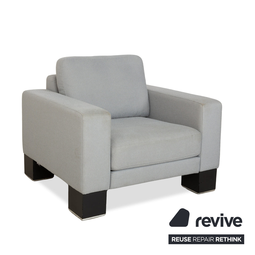 Rolf Benz EGO fabric armchair blue light grey headrest