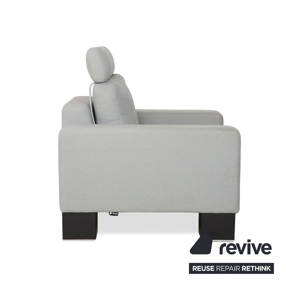 Rolf Benz EGO fabric armchair blue light grey headrest