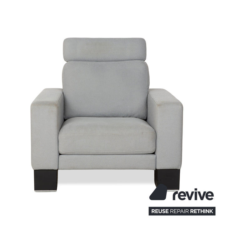 Rolf Benz EGO fabric armchair blue light grey headrest