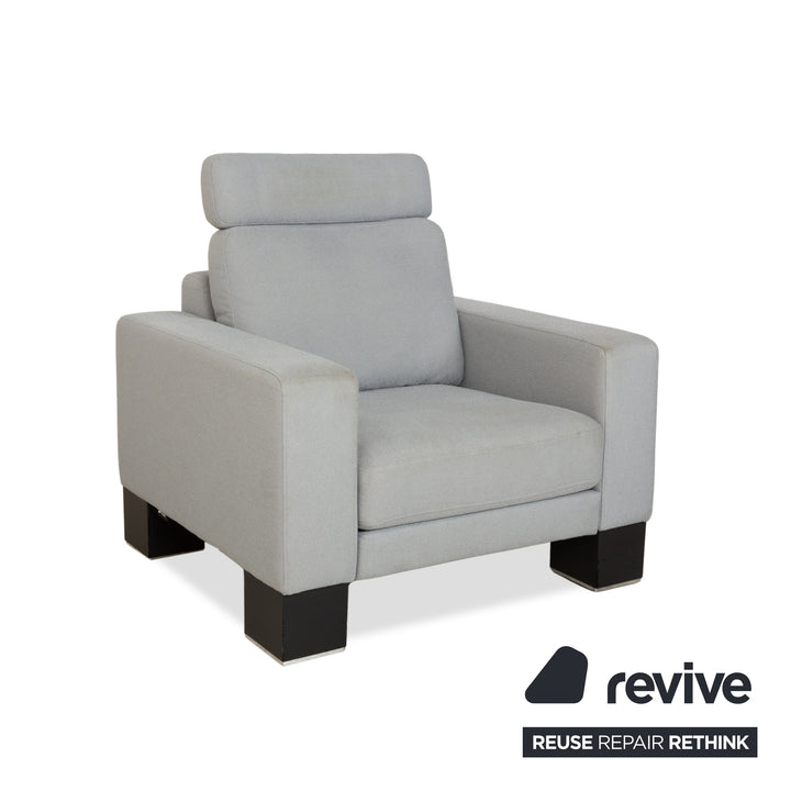 Rolf Benz EGO fabric armchair blue light grey headrest