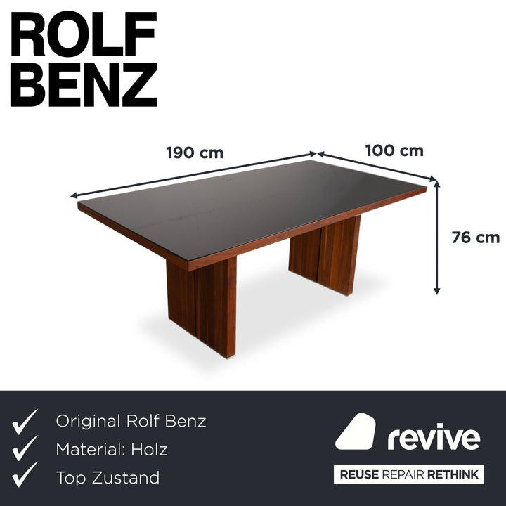 Rolf Benz Dining Table Wood Glass Black Brown 190 x 100 cm