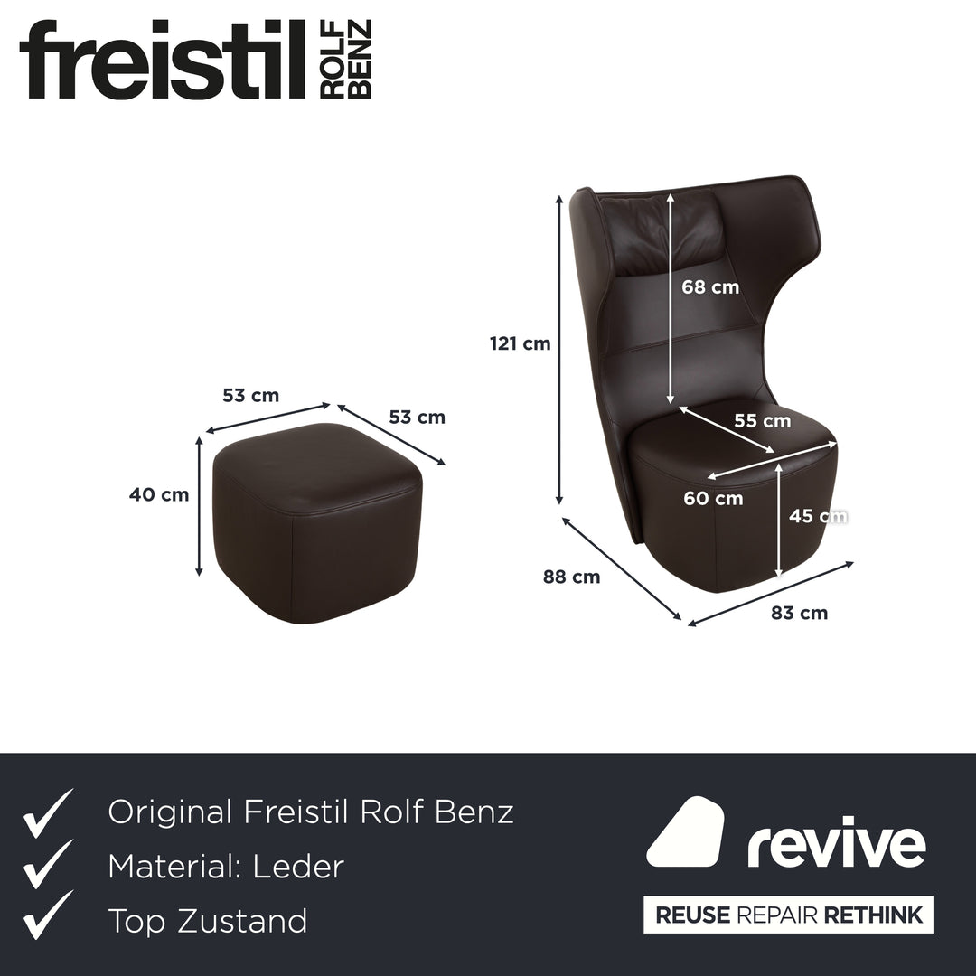 Rolf Benz Freistil 149 armchair incl. footstool, leather, brown