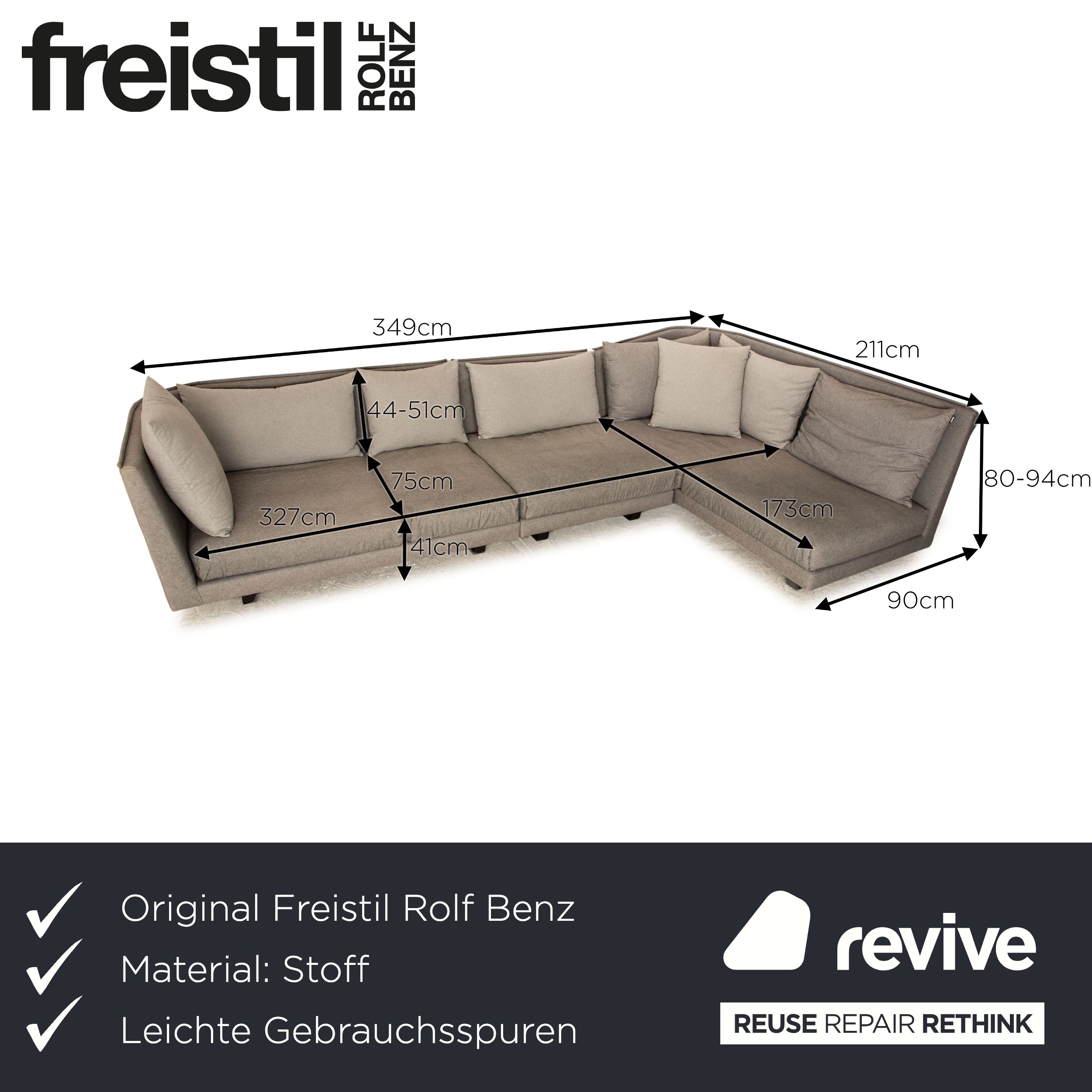 Rolf Benz Freistil 169 Stoff Ecksofa Grau Sofa Couch