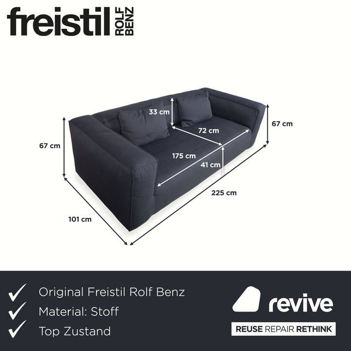 Canapé trois places en tissu Rolf Benz Freistil 175, gris et bleu