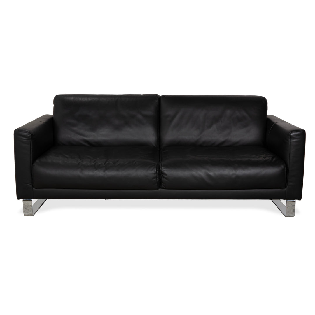 Canapé trois places en cuir noir Rolf Benz Freistil