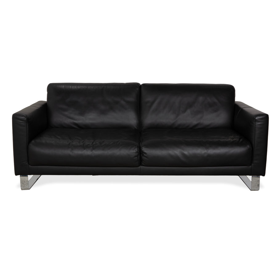 Canapé trois places en cuir noir Rolf Benz Freistil