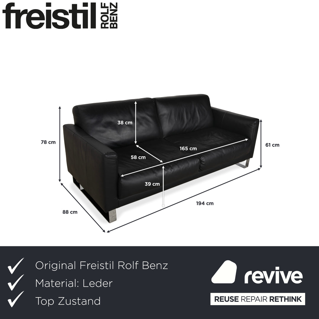 Canapé trois places en cuir noir Rolf Benz Freistil