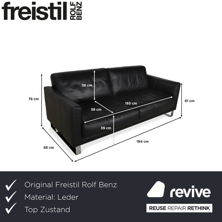 Canapé trois places en cuir noir Rolf Benz Freistil