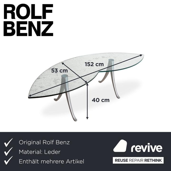 Rolf Benz Garnitur 1600 Leder Zweisitzer Sessel Couchtisch Glas Dunkelblau Sofa Couch manuelle Funktion