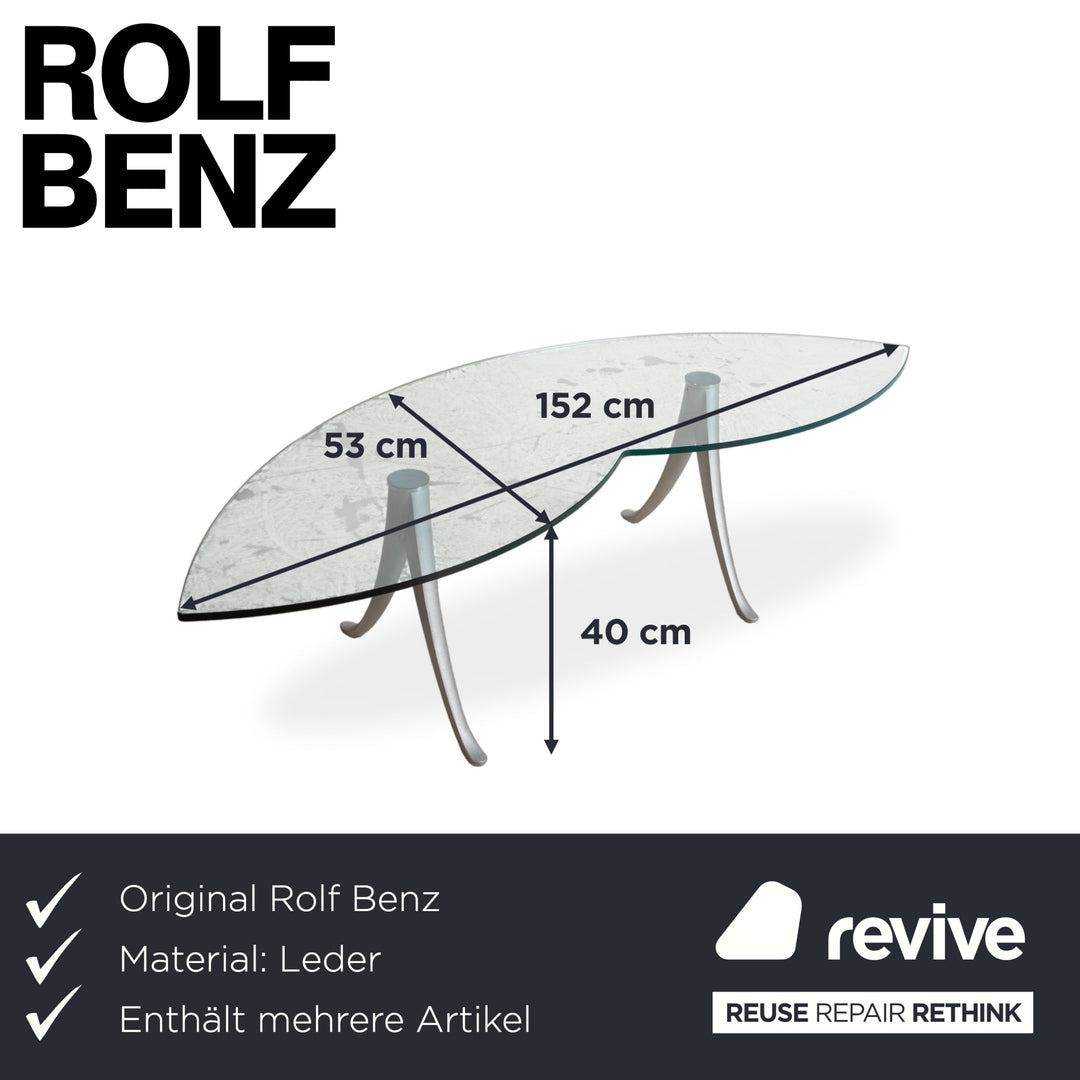 Rolf Benz Garnitur 1600 Leder Zweisitzer Sessel Couchtisch Glas Dunkelblau Sofa Couch manuelle Funktion