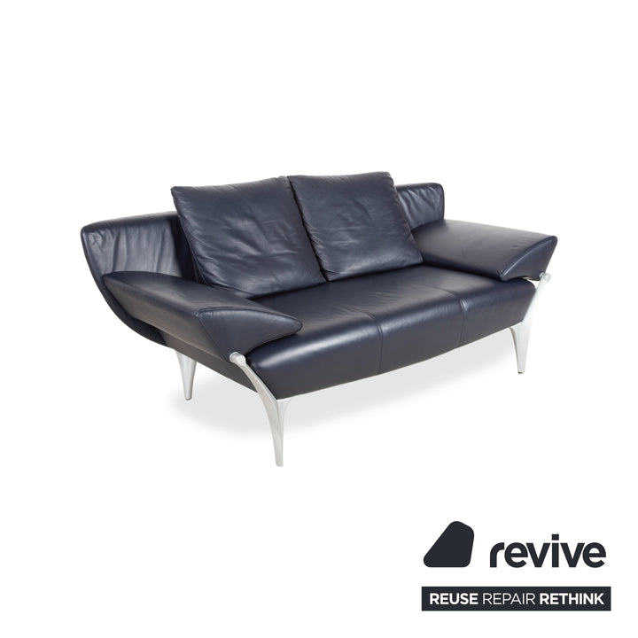 Rolf Benz Garnitur 1600 Leder Zweisitzer Sessel Couchtisch Glas Dunkelblau Sofa Couch manuelle Funktion