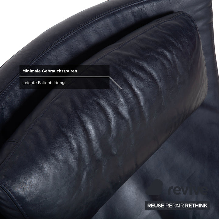 Rolf Benz Garnitur 1600 Leder Zweisitzer Sessel Couchtisch Glas Dunkelblau Sofa Couch manuelle Funktion