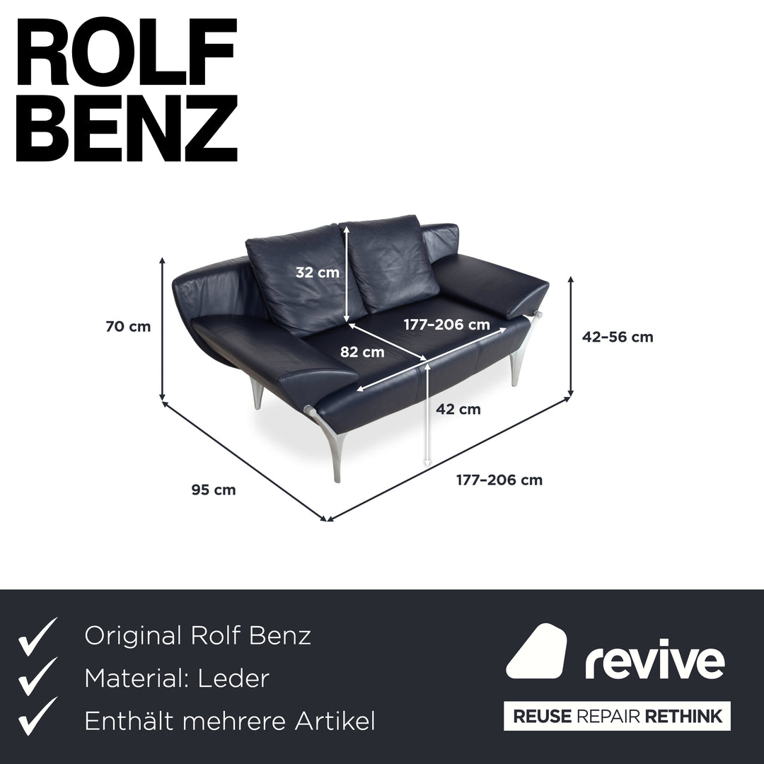 Rolf Benz Garnitur 1600 Leder Zweisitzer Sessel Couchtisch Glas Dunkelblau Sofa Couch manuelle Funktion